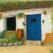 Blue Door Cottage original oil painting by Wenaha Gallery artist Marilu Bryan
