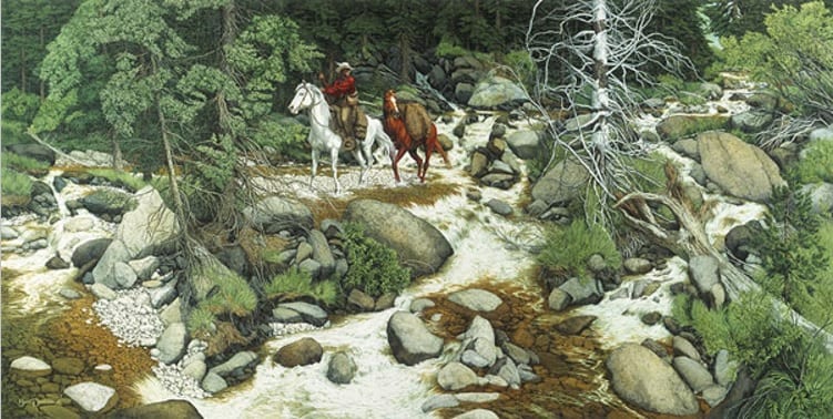 The Forest Has Eyes is a prime example of Bev Doolittle's camouflage art, with hidden things to be found everywhere.