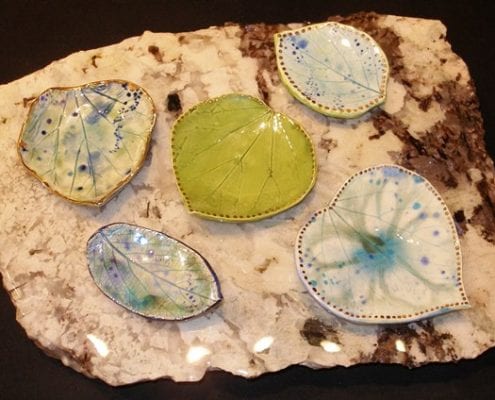 Ceramic leaf dishes by Jane Holly Estrada leaves