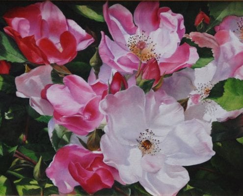 Pink Roses out of office cubicle painting David Schatz Portland