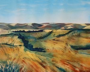 Palouse Harvest watercolor impressionist abstract painting Maja Shaw