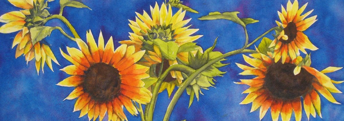 Sunflowers impressionist abstract bold colorful watercolor maja shaw