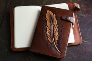 leather journal cover feather western handcrafted jeremiah colladay