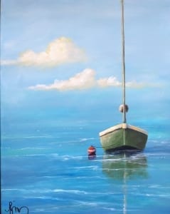 sailboat sailing water lake acrylic painting becky melcher