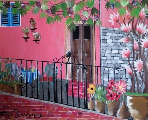 Motovun europe city acrylic painting flowers summer barcenas landscape travel