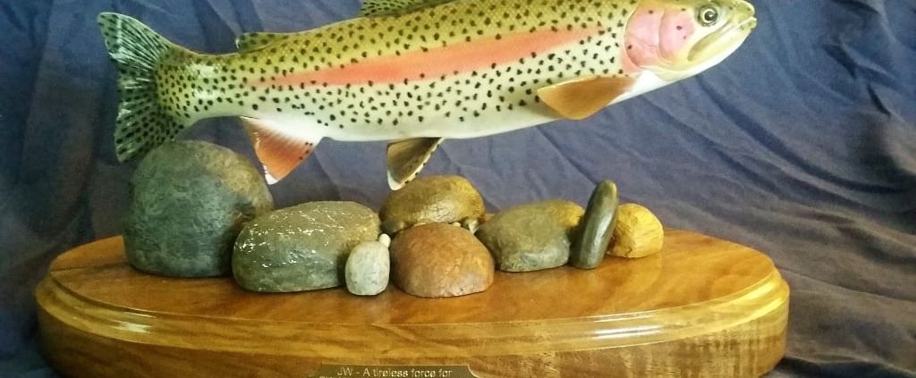 rainbow trout fish carved wooden sculpture art tom schirm