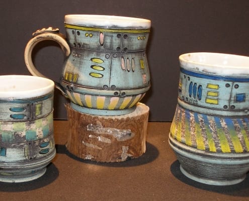 blue rocket ceramics pottery mugs kassie smith