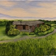cabin country landscape view road mary soper acrylic art