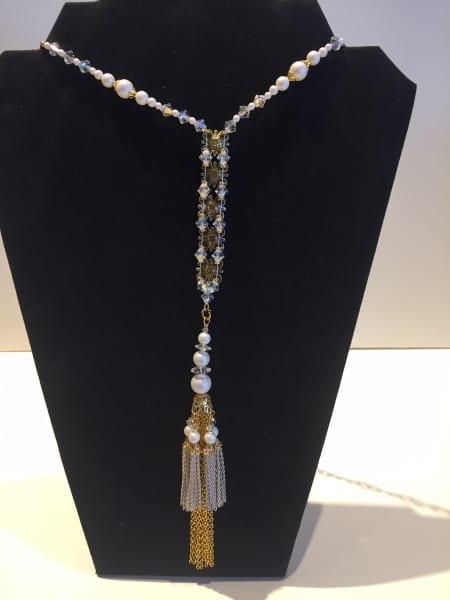 Necklace - Gold & White Tassel