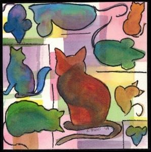 cat mouse life abstract friends together collage steph bucci watercolor feline art