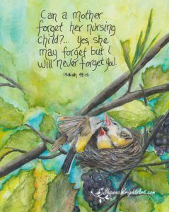 God never foget bible verse shawna wright birds watercolor