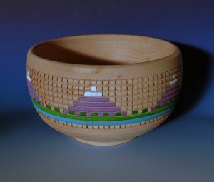mountain scene basket illusion woodturned bowl louis toweill